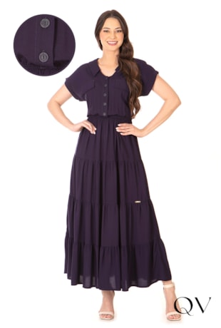 VESTIDO LONGO VISCOSE MARINHO - HAPUK