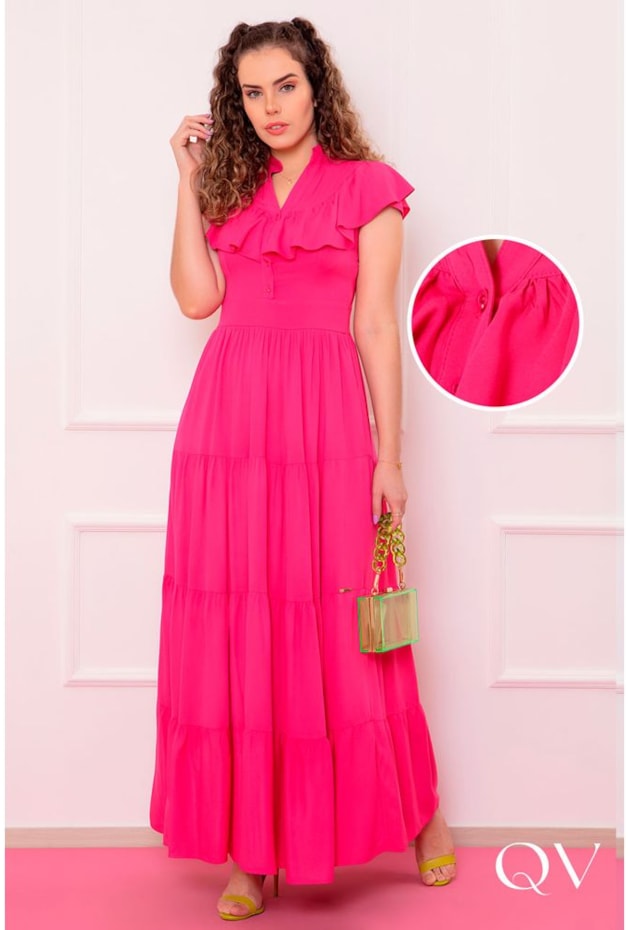 Vestido Longo Vestido Rosa Moda Evangelica Vestido Longo Viscose