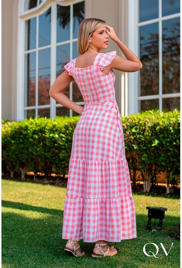 VESTIDO LONGO XADREZ CORAL - LUZIA FAZZOLLI VESTIDO LONGO XADREZ CORAL - LUZIA FAZZOLLI