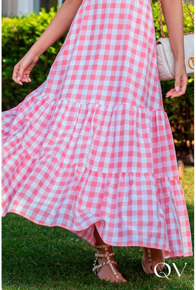 VESTIDO LONGO XADREZ CORAL - LUZIA FAZZOLLI VESTIDO LONGO XADREZ CORAL - LUZIA FAZZOLLI