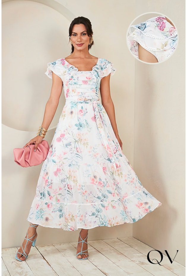 VESTIDO LONGUETE CHIFFON FLORAL - JANY PIM