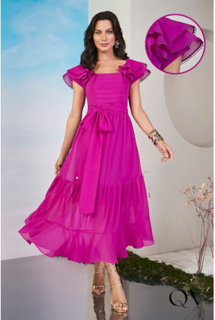 VESTIDO LONGUETE CHIFFON PINK - JANY PIM