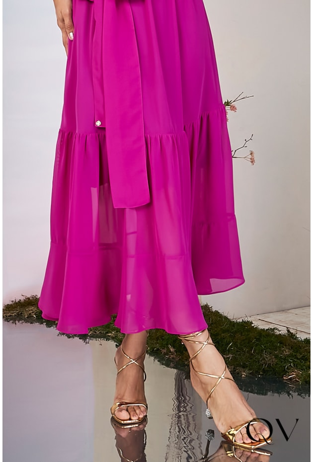 VESTIDO LONGUETE CHIFFON PINK - JANY PIM