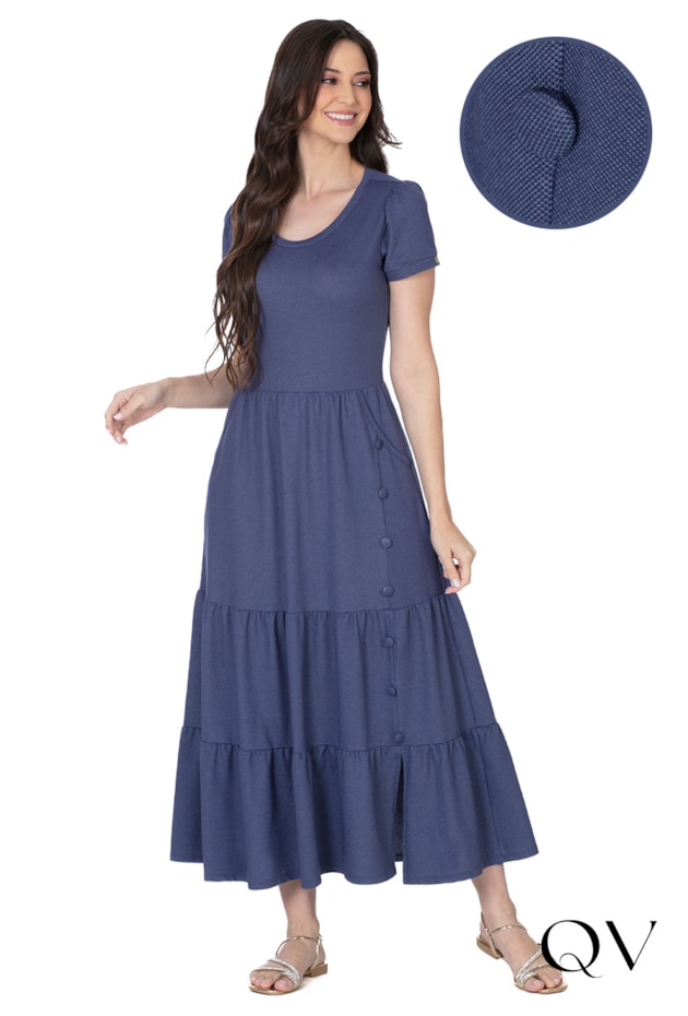 VESTIDO LONGUETE COM BOTÕES AZUL ESCURO - HAPUK VESTIDO LONGUETE COM BOTÕES AZUL ESCURO - HAPUK