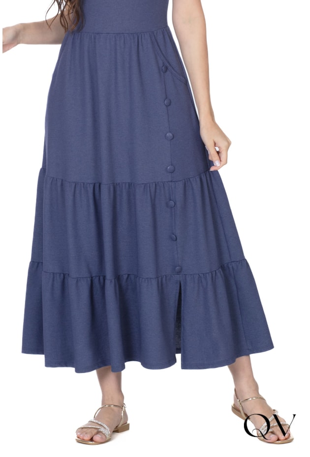 VESTIDO LONGUETE COM BOTÕES AZUL ESCURO - HAPUK VESTIDO LONGUETE COM BOTÕES AZUL ESCURO - HAPUK