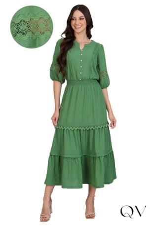 VESTIDO LONGUETE COM GUIPIR VERDE - HAPUK