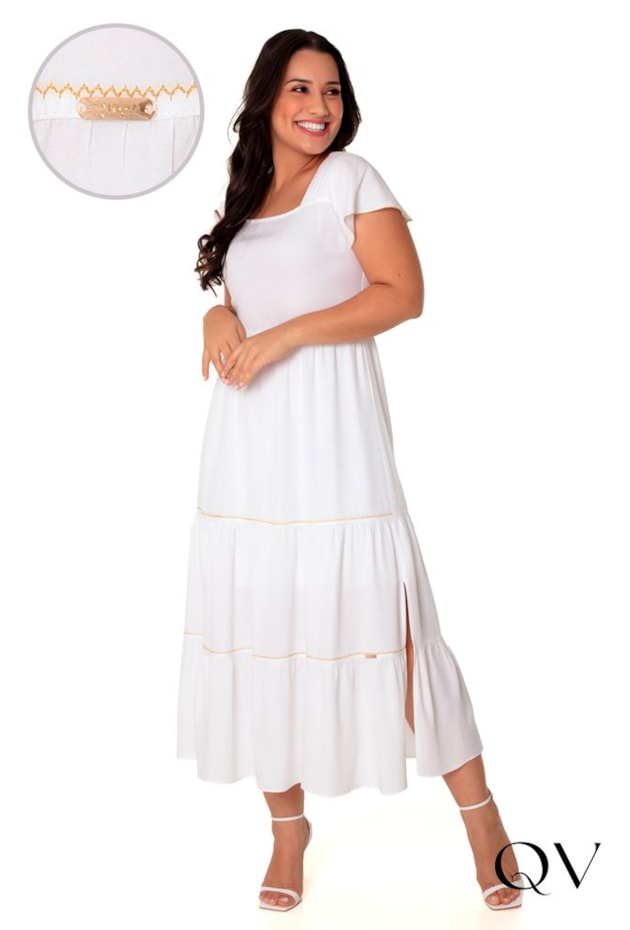 VESTIDO LONGUETE COM LASTÉX BRANCO - HAPUK