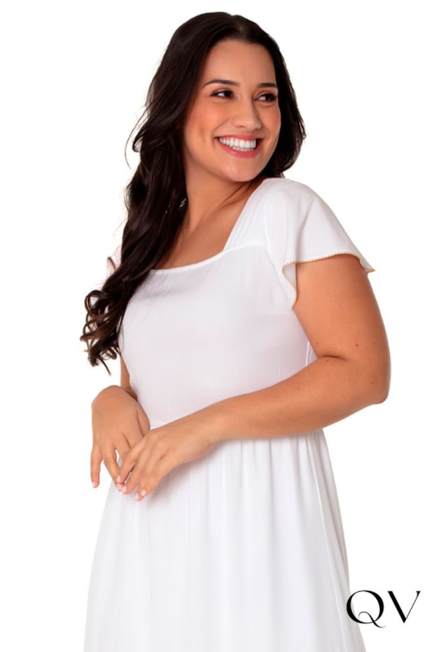 VESTIDO LONGUETE COM LASTÉX BRANCO - HAPUK