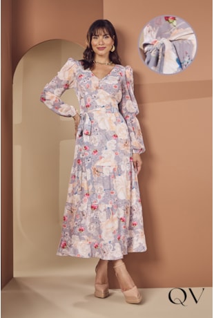 VESTIDO LONGUETE DECOTE V FLORAL - JANY PIM
