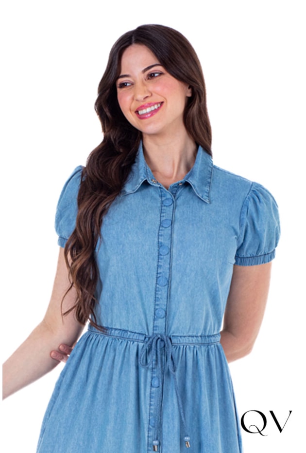 VESTIDO LONGUETE EM JEANS AZUL CLARO - HAPUK