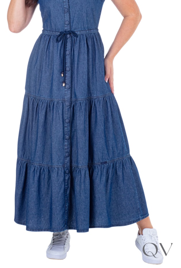 VESTIDO LONGUETE EM JEANS AZUL MARINHO - HAPUK