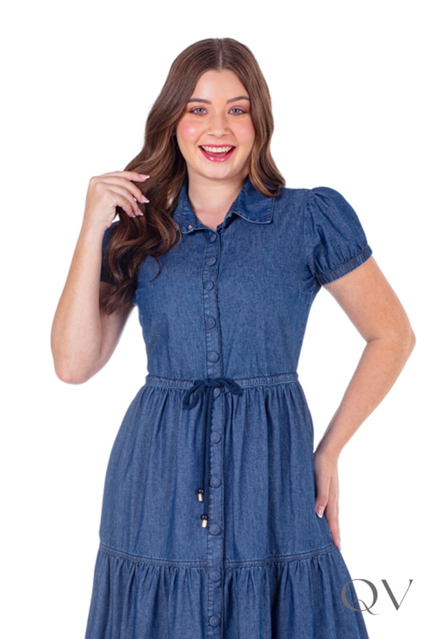 VESTIDO LONGUETE EM JEANS AZUL MARINHO - HAPUK