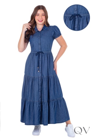 VESTIDO LONGUETE EM JEANS AZUL MARINHO - HAPUK