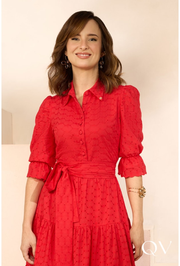 VESTIDO LONGUETE EM LAISE VERMELHO - JANY PIM