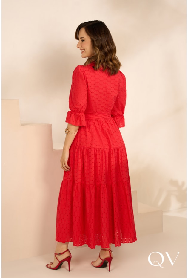 VESTIDO LONGUETE EM LAISE VERMELHO - JANY PIM