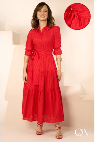 VESTIDO LONGUETE EM LAISE VERMELHO - JANY PIM