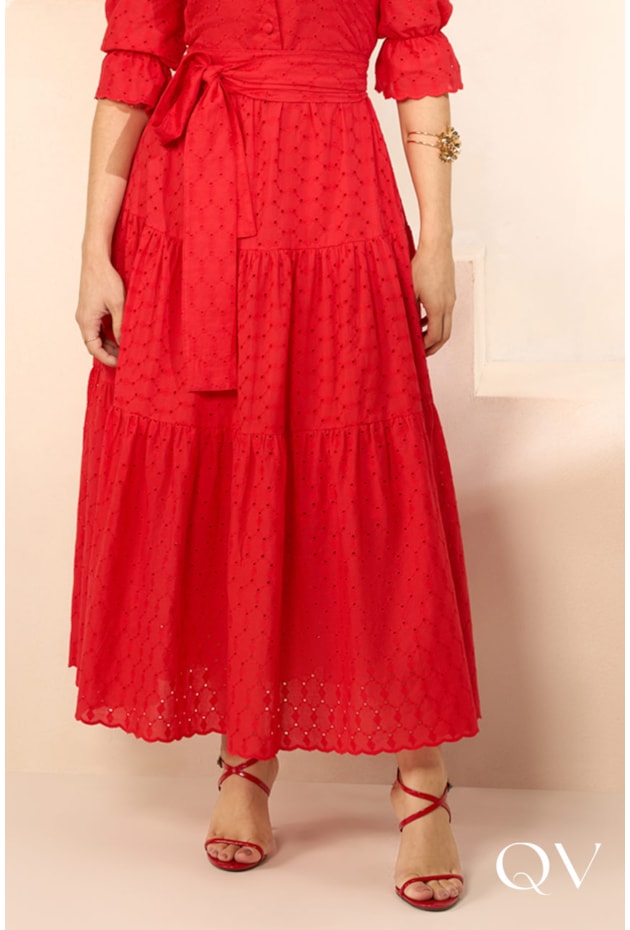 VESTIDO LONGUETE EM LAISE VERMELHO - JANY PIM