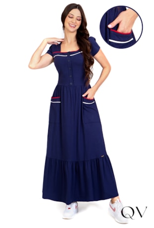 VESTIDO LONGUETE EM MALHA MARINHO - HAPUK