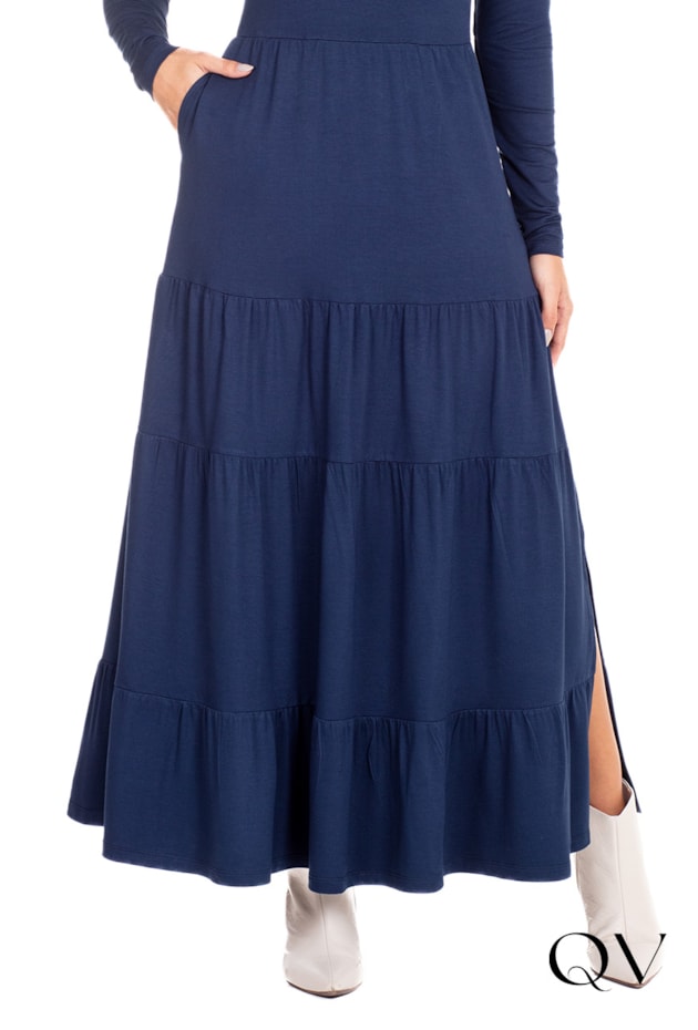 VESTIDO LONGUETE EM MOLETINHO AZUL MARINHO - HAPUK