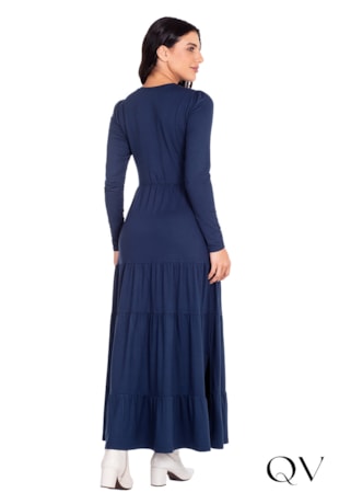 VESTIDO LONGUETE EM MOLETINHO AZUL MARINHO - HAPUK