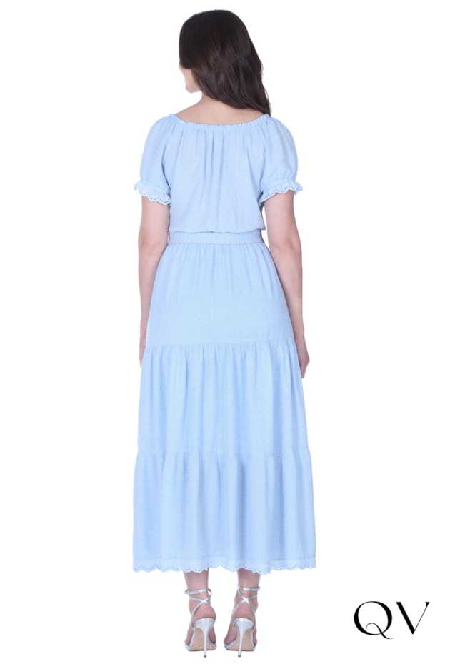 VESTIDO LONGUETE EM PLANO TEXTURIZADO GUIPIR AZUL - HAPUK