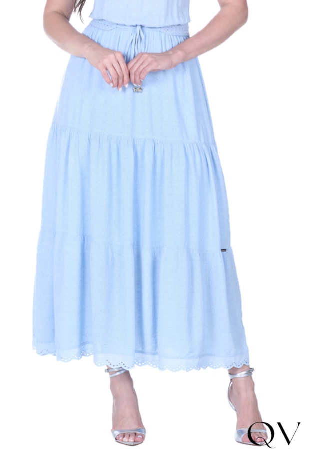 VESTIDO LONGUETE EM PLANO TEXTURIZADO GUIPIR AZUL - HAPUK