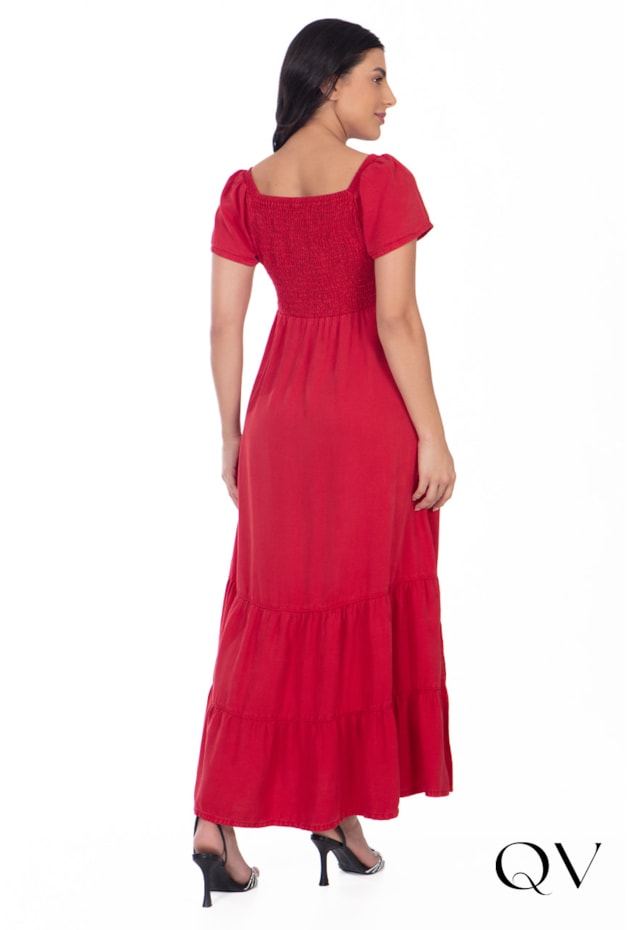 VESTIDO LONGUETE JEANS COLLOR VERMELHO - HAPUK