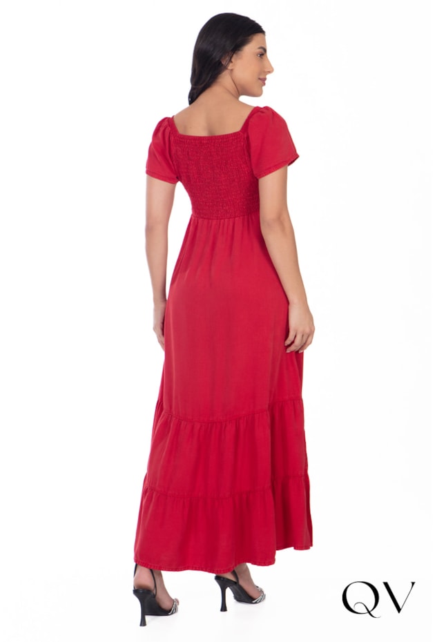 VESTIDO LONGUETE JEANS COLLOR VERMELHO - HAPUK VESTIDO LONGUETE JEANS COLLOR VERMELHO - HAPUK
