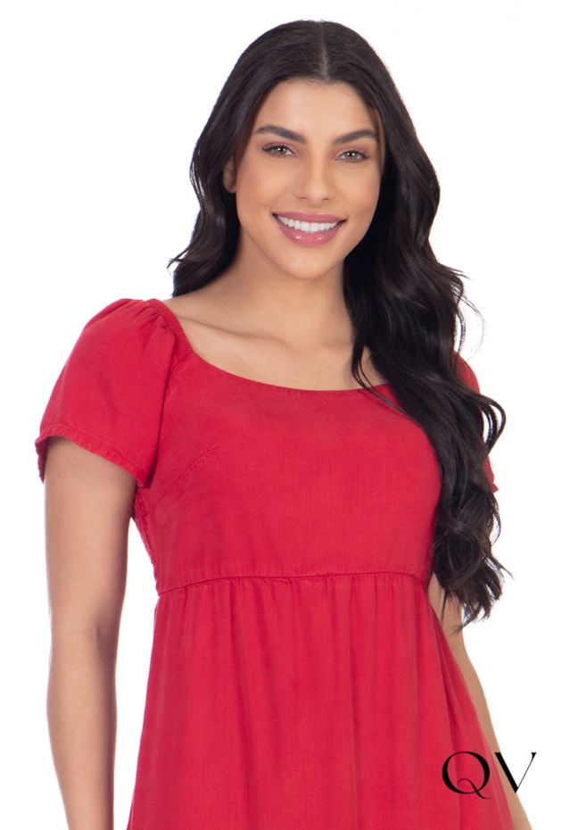 VESTIDO LONGUETE JEANS COLLOR VERMELHO - HAPUK