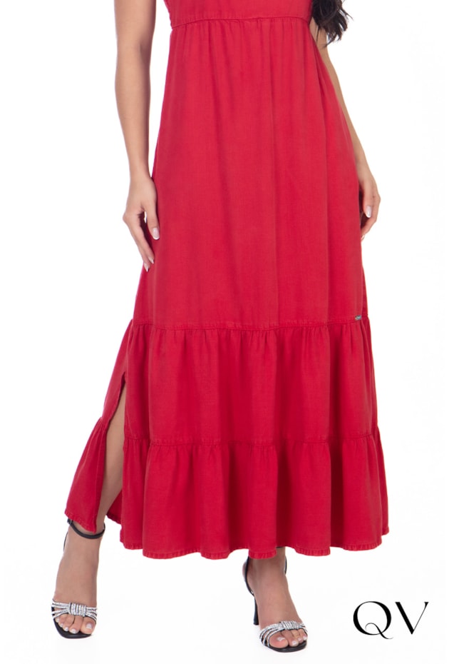 VESTIDO LONGUETE JEANS COLLOR VERMELHO - HAPUK