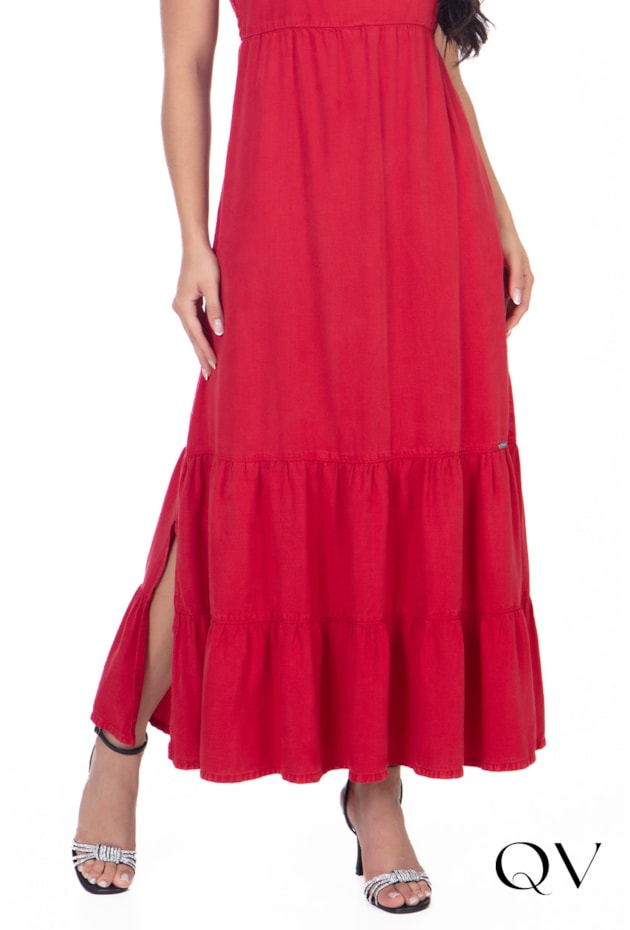 VESTIDO LONGUETE JEANS COLLOR VERMELHO - HAPUK VESTIDO LONGUETE JEANS COLLOR VERMELHO - HAPUK