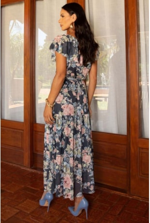 VESTIDO LONGUETE MARIAS EM TULE FLORAL - JANY PIM