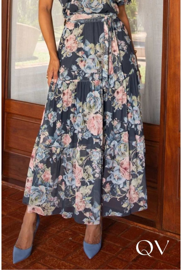 VESTIDO LONGUETE MARIAS EM TULE FLORAL - JANY PIM