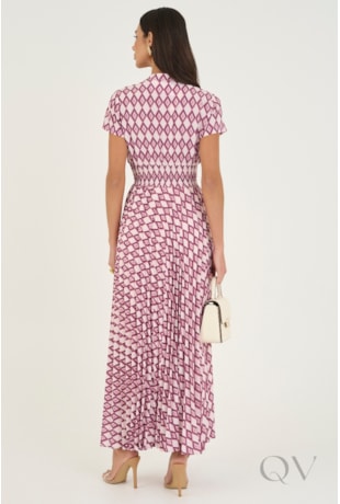VESTIDO LONGUETE PLISSADO EM TOQUE DE SEDA ESTAMPADO - VIA TOLENTINO