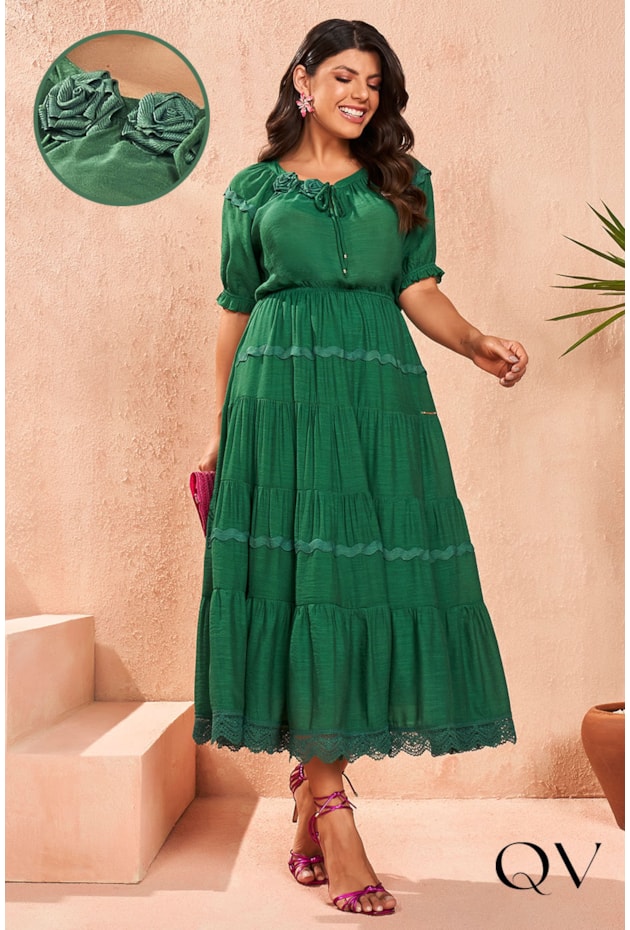 VESTIDO LONGUETE VISCOSE VERDE - FASCÍNIUS