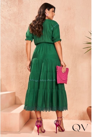 VESTIDO LONGUETE VISCOSE VERDE - FASCÍNIUS