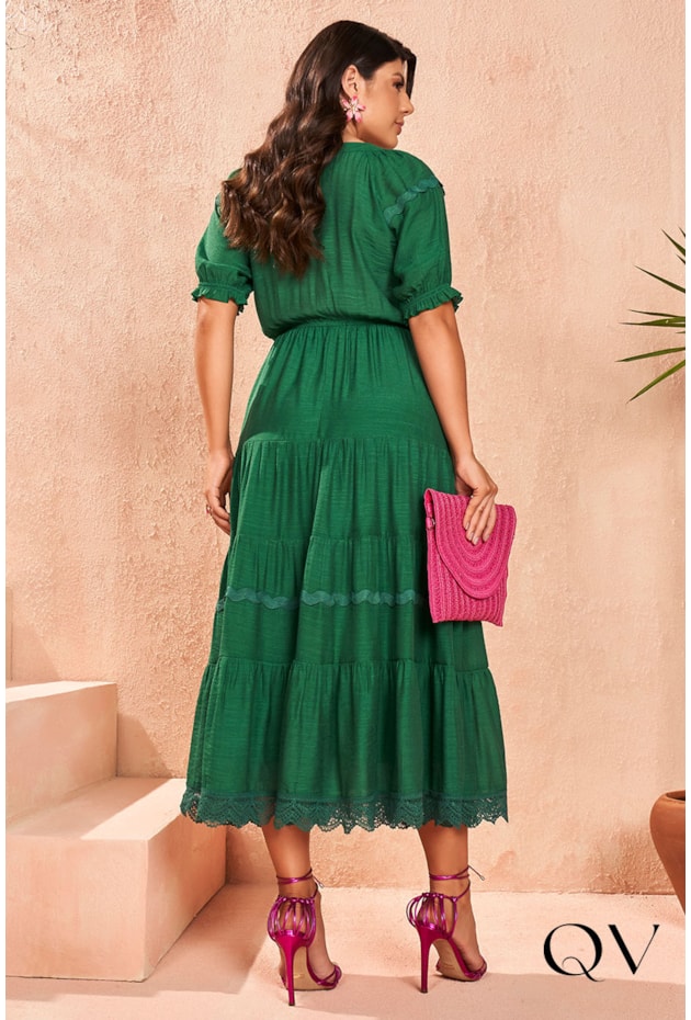 VESTIDO LONGUETE VISCOSE VERDE - FASCÍNIUS