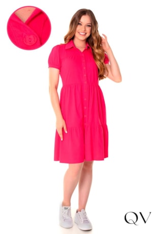VESTIDO MALHA ALGODÃO COM BOTÕES PINK - HAPUK