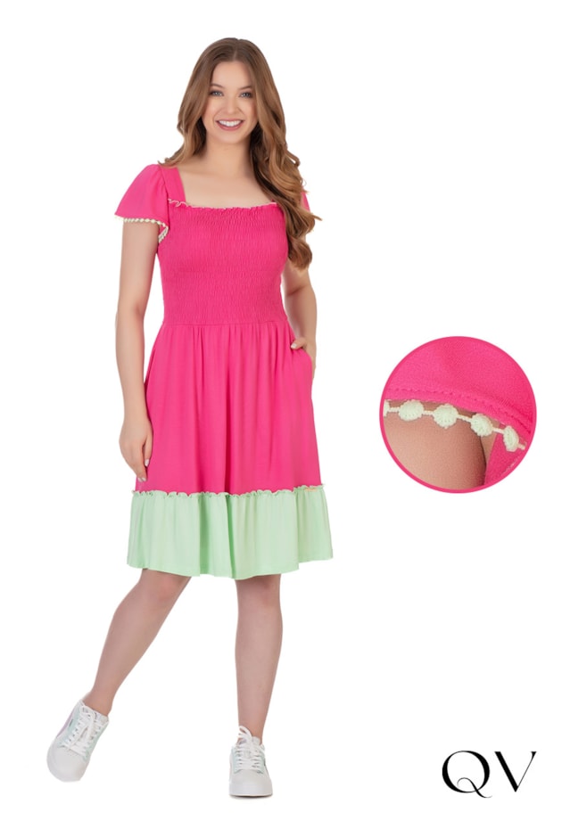 VESTIDO MALHA BUSTO LASTEX ROSA - HAPUK