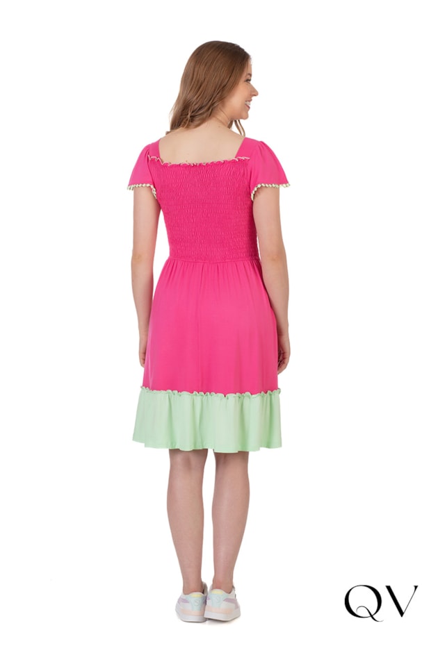 VESTIDO MALHA BUSTO LASTEX ROSA - HAPUK