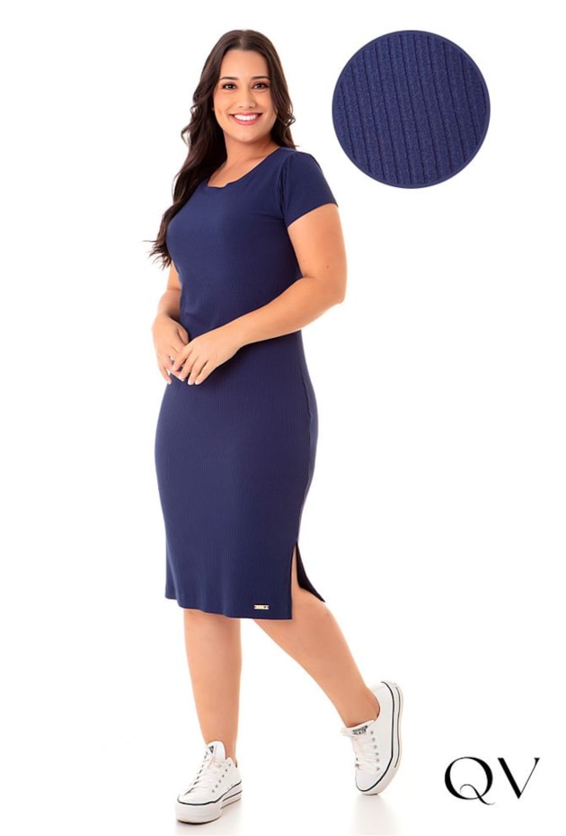 VESTIDO MALHA CANELADA AZUL MARINHO - HAPUK VESTIDO MALHA CANELADA AZUL MARINHO - HAPUK