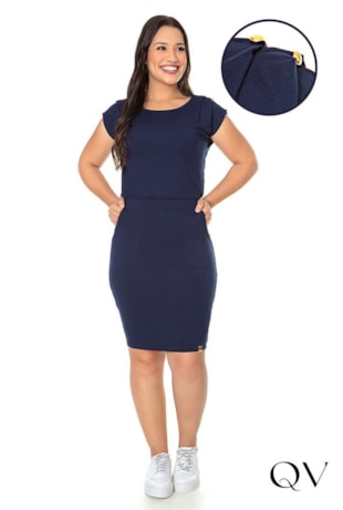 VESTIDO MALHA COM BOLSOS FRONTAIS MARINHO - HAPUK
