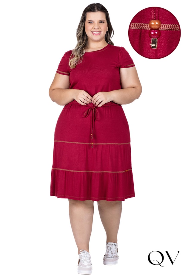 VESTIDO MALHA COM CANALETA VINHO - HAPUK