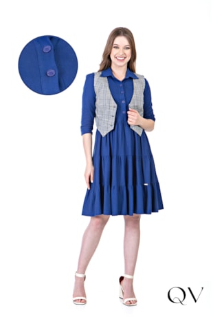 VESTIDO MALHA COM COLETE AZUL - HAPUK