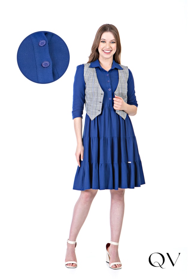 VESTIDO MALHA COM COLETE AZUL - HAPUK VESTIDO MALHA COM COLETE AZUL - HAPUK