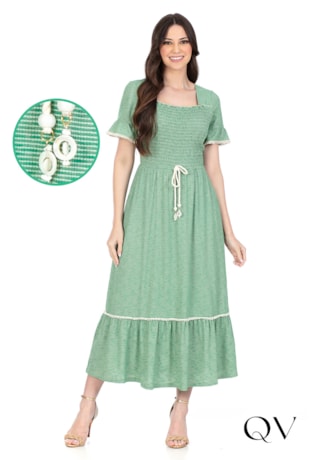 VESTIDO MALHA COM LASTEX VERDE - HAPUK