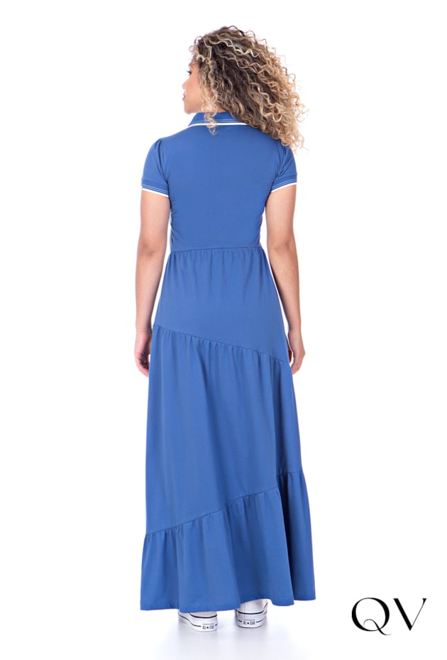 VESTIDO MALHA GOLA POLO AZUL - HAPUK