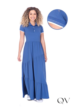 VESTIDO MALHA GOLA POLO AZUL - HAPUK