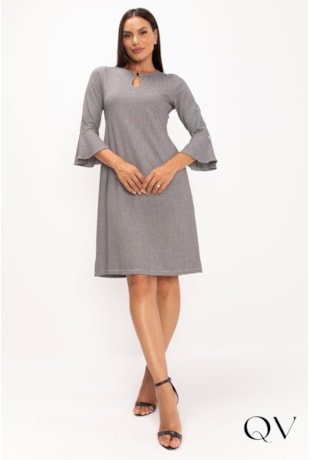 VESTIDO MALHA JACQUARD PIED DE COQ P&B - LEKAZIS