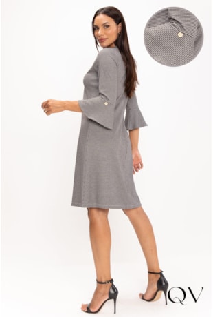 VESTIDO MALHA JACQUARD PIED DE COQ P&B - LEKAZIS